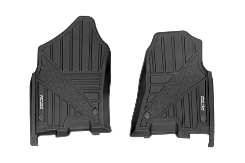 Rough Country Front Flex-Fit Floor Mats for Ram 1500 (2019-2024)/1500 TRX (2021-2024) Crew Cab - Custom All-Weather Non-Slip TPE Liners with Spill Saver Lip