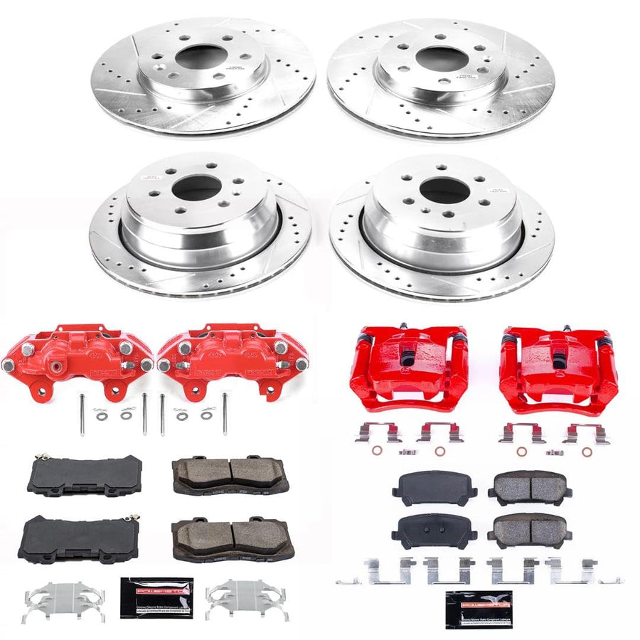 Power Stop Z23 Evolution Front and Rear Brake Kit-Drilled/Slotted Rotors, Brake Pads & Carbon Ceramic Calipers