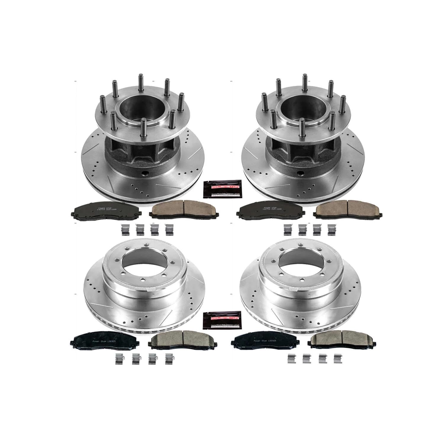 Power Stop K6822 Z23 Carbon Fiber Brake Pads Front and Rear with Drilled & Slotted Brake Rotors Kit For Ford F-350 Super Duty 2013-2016 [Model Specific]
