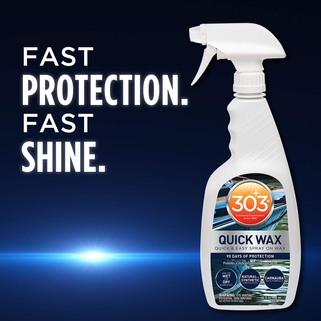 303 Quick Wax Marine - Quick & Easy - 90 Days Of Protection - Provides a Slick, Protective, Glossy Shine - Use On Wet / Dry Surfaces - Carnauba Wax, 32oz. (30213)