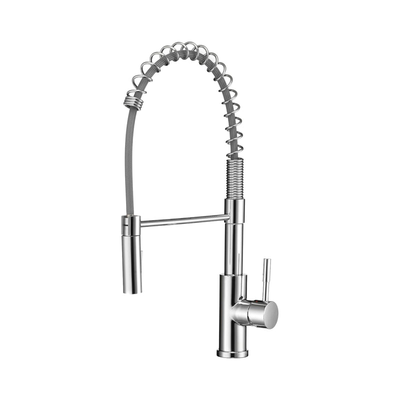 Dura Faucet RV Swivel DF-MK504SLK-CP High-Arc Spring Kitchen Sink Faucet - Single Handle - Kitchen Faucet with Pull-Down Sprayer - Optional Deck Plate (Chrome)