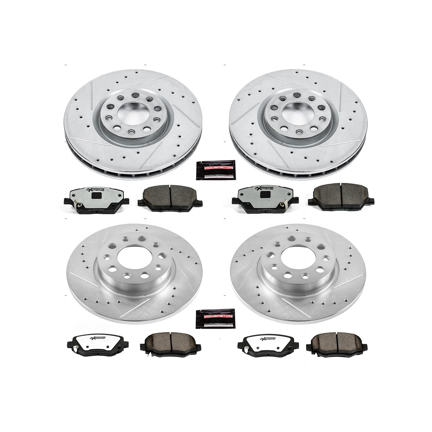 Power Stop Brake Kit Front and Rear For 2016 2017 2018 2019 2020 Fiat 500X - Truck & Tow Carbon Fiber Ceramic Pads & Drilled and Slotted Rotors Replacement, K7300-36