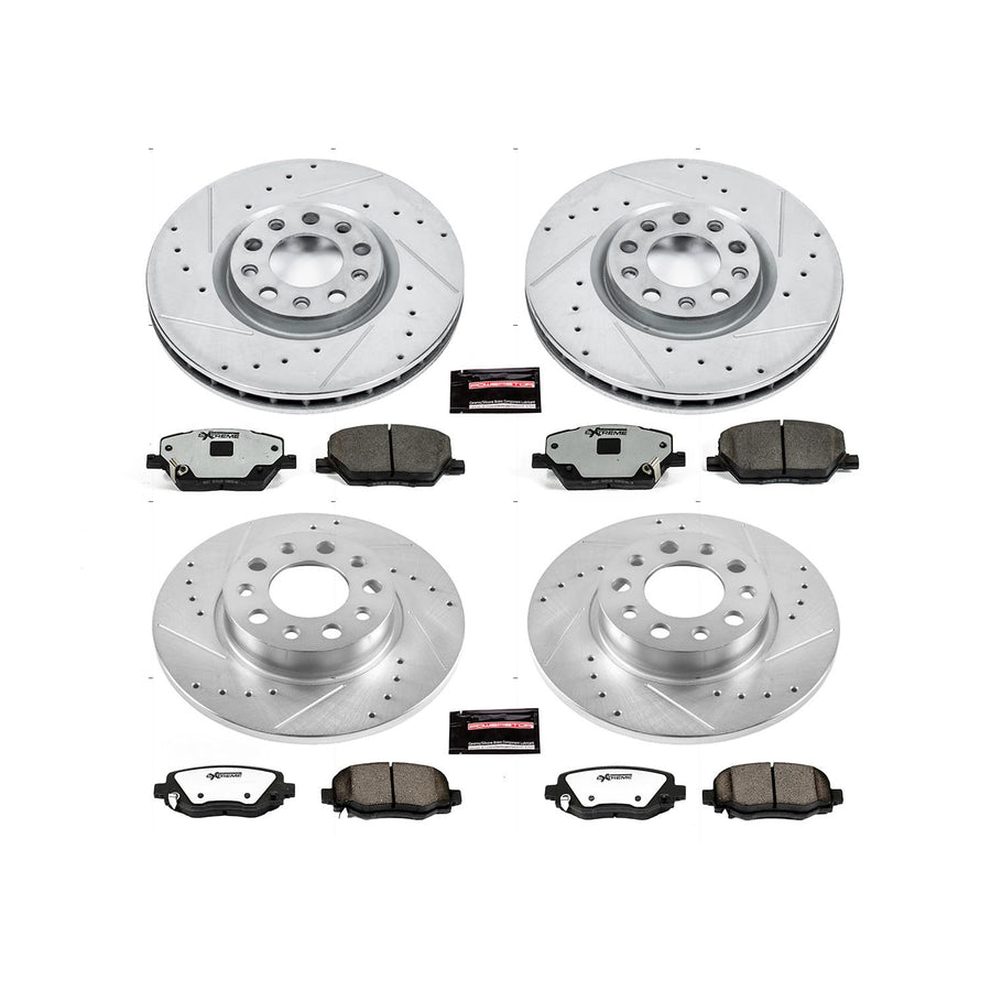 Power Stop Brake Kit Front and Rear For 2016 2017 2018 2019 2020 Fiat 500X - Truck & Tow Carbon Fiber Ceramic Pads & Drilled and Slotted Rotors Replacement, K7300-36