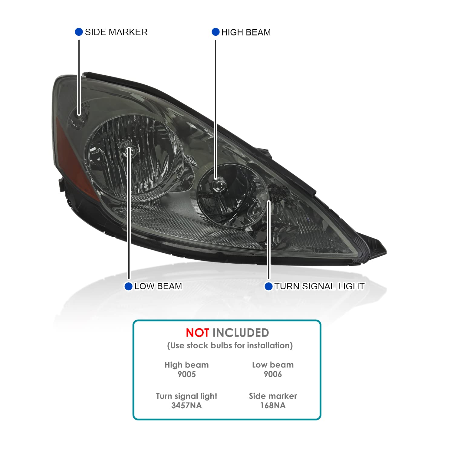 Smoke Headlights Spec-D Tuning Compatible with 2006-2010 Toyota Sienna, Left + Right Pair Headlamp Assembly