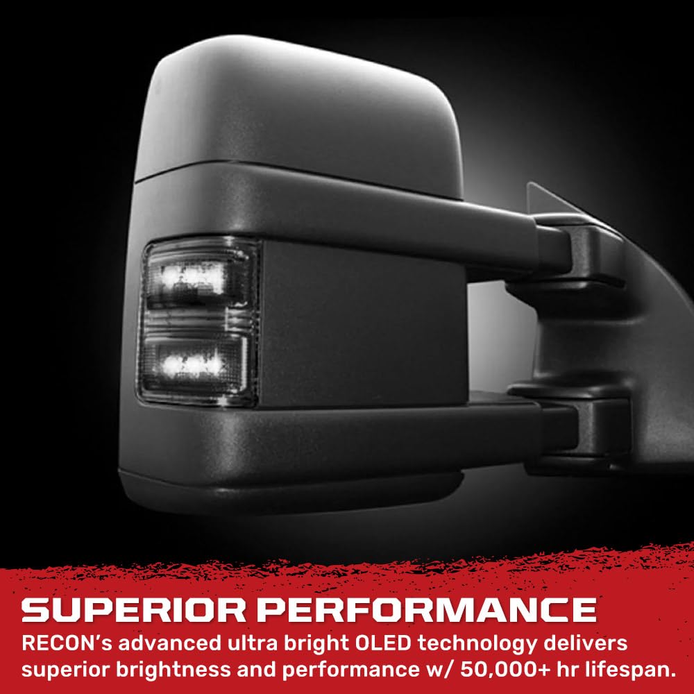 Smoked RECON 264140WHBKS 2 Piece Mirror Light LED compatible with Ford F250 F350 Superduty 08-16