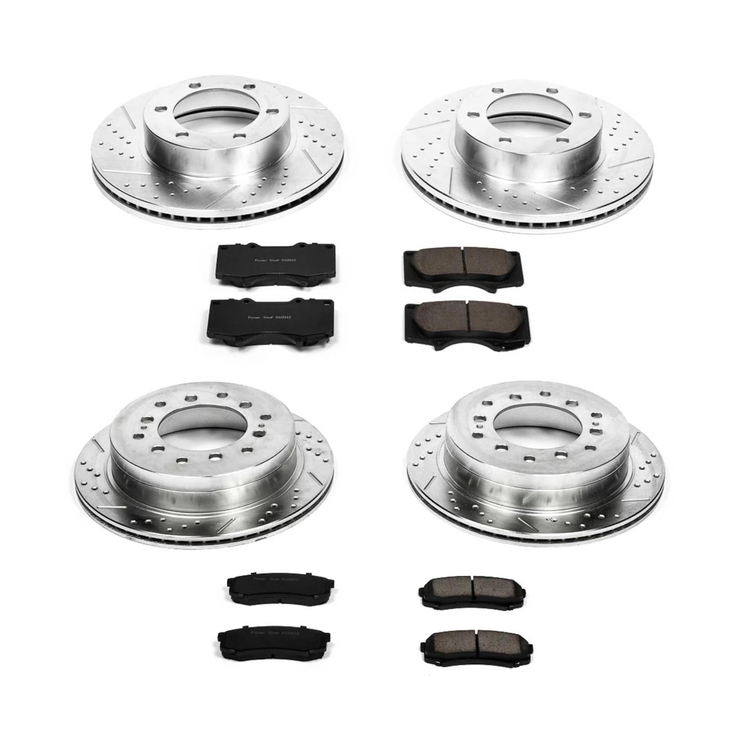 Power Stop K2325 Z23 Carbon Fiber Brake Pads Front and Rear with Drilled and Slotted Brake Rotors Kit For 2001 2002 2003 2004 2005 2006 2007 Toyota Sequoia 6 Lug 13WL