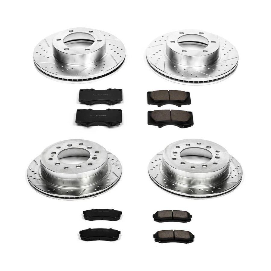 Power Stop K2325 Z23 Carbon Fiber Brake Pads Front and Rear with Drilled and Slotted Brake Rotors Kit For 2001 2002 2003 2004 2005 2006 2007 Toyota Sequoia 6 Lug 13WL
