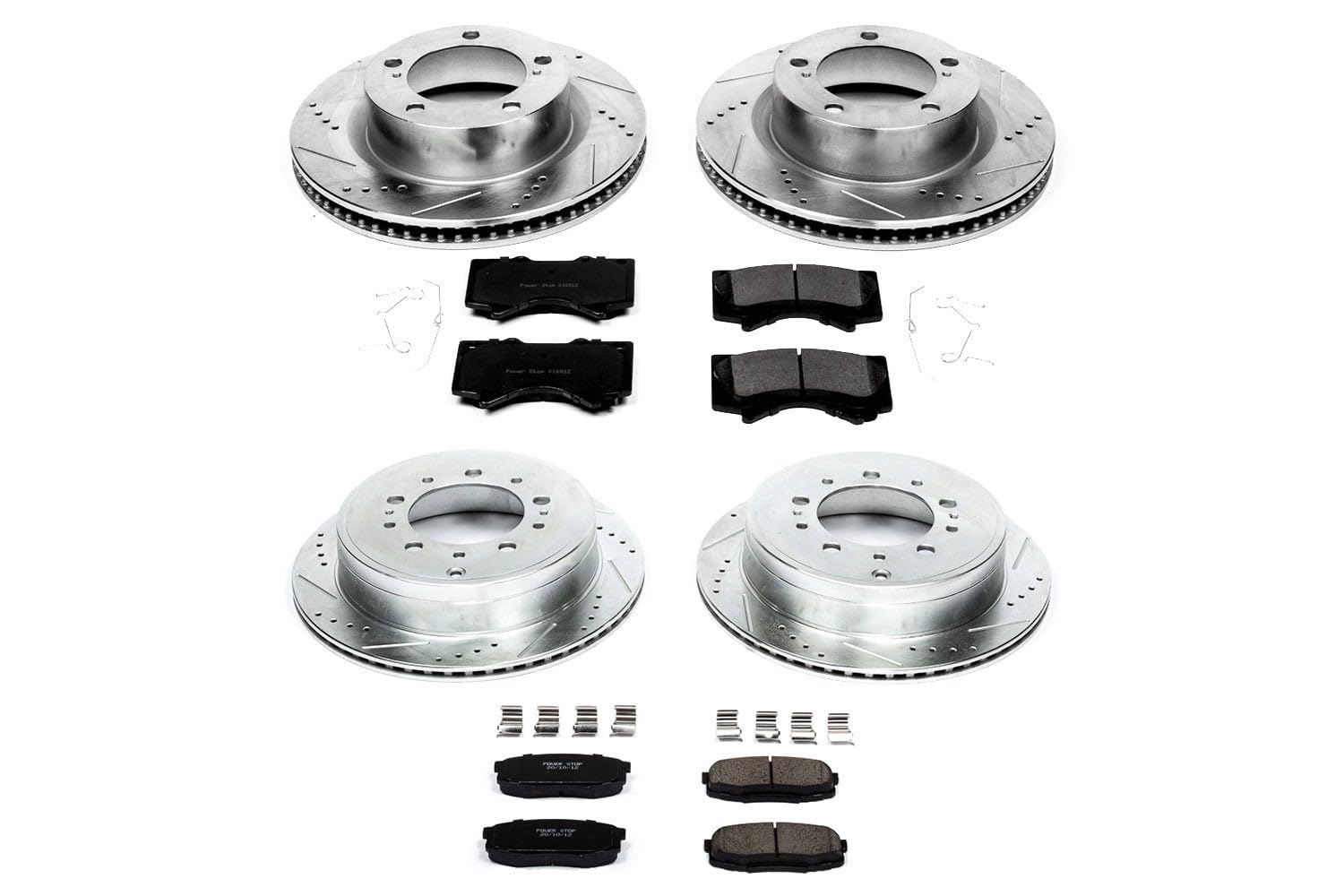 Power Stop K4117 Z23 Carbon Fiber Brake Pads Front and Rear with Drilled & Slotted Brake Rotors Kit For Lexus LX570, Lexus LX570, Toyota Land Cruiser, Toyota Land Cruiser [Model Specific]