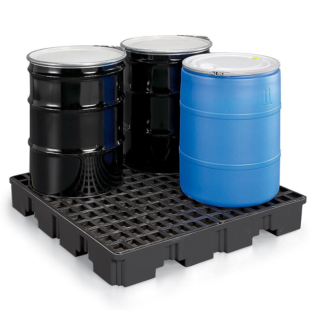 4 Eagle Drum Spill Containment Pallet with Drain and Forklift Pockets, 51.5"x51.5"x8", 66 Gallon Sump, 8,000 lbs. Load Capacity Secondary Containment Pallet, Made in USA, Black, 1645B