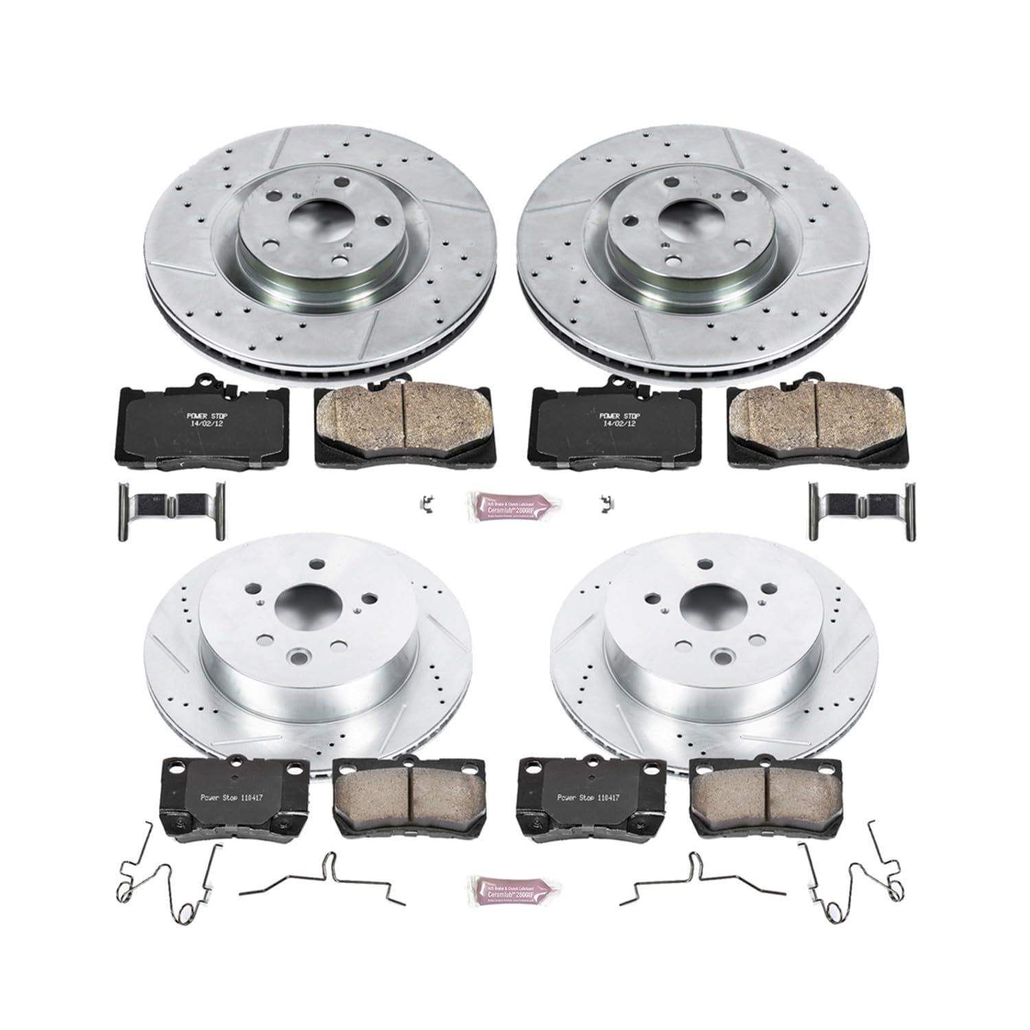 Power Stop K6354 Z23 Carbon Fiber Brake Pads with Front and Rear Drilled & Slotted Brake Rotors Kit