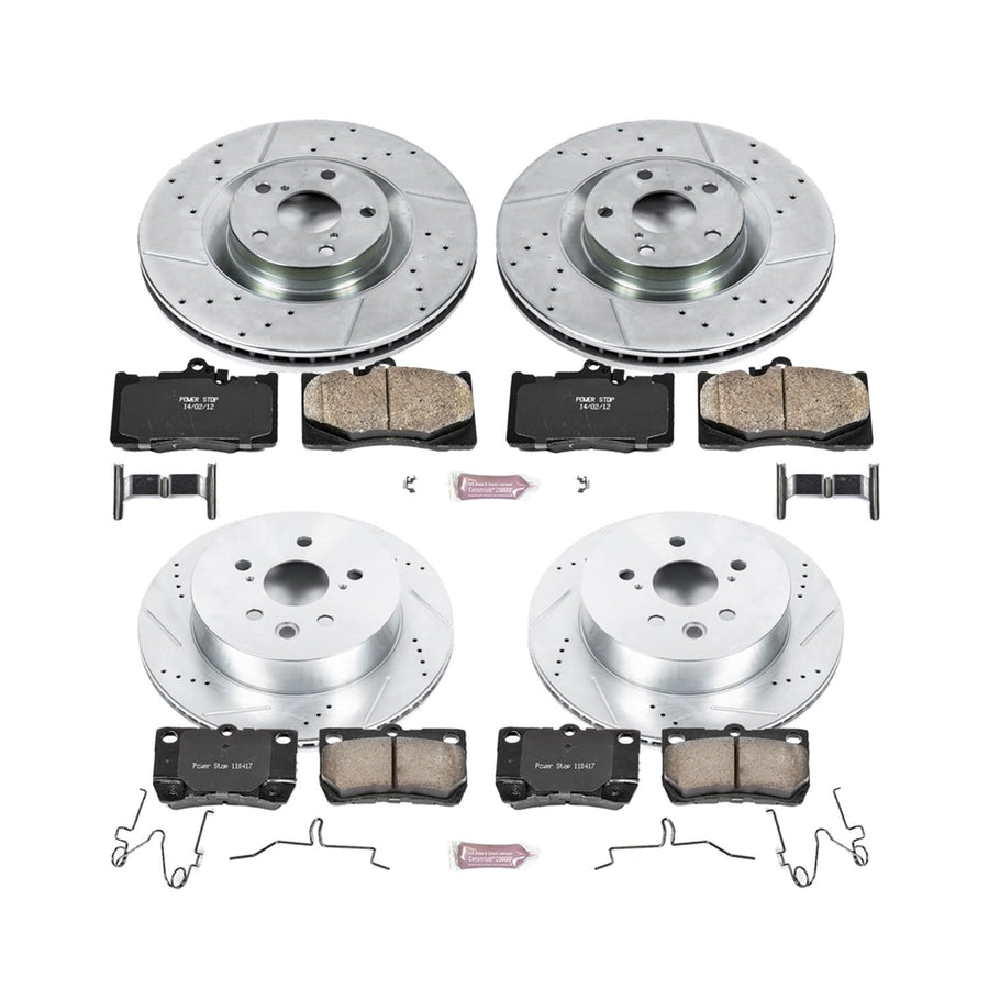Power Stop K6354 Z23 Carbon Fiber Brake Pads with Front and Rear Drilled & Slotted Brake Rotors Kit