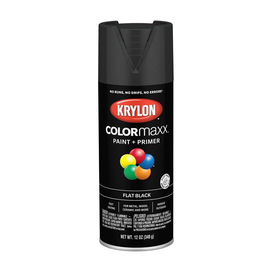 Krylon COLORmaxx K05546007 Spray Paint and Primer for Indoor/Outdoor Use, Flat Black, 12 Ounce (Pack of 1)
