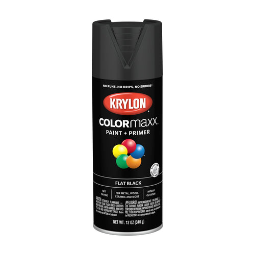 Krylon COLORmaxx K05546007 Spray Paint and Primer for Indoor/Outdoor Use, Flat Black, 12 Ounce (Pack of 1)