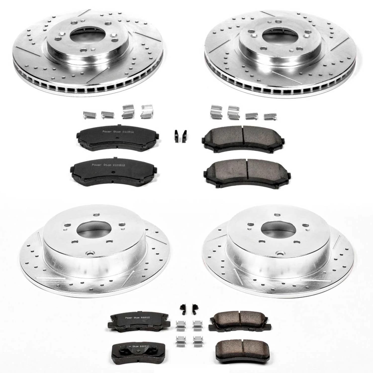 Power Stop K4461 Z23 Carbon Fiber Brake Pads Front and Rear with Drilled & Slotted Brake Rotors Kit For Mitsubishi Endeavor 2004-2008, Mitsubishi Endeavor 2010-2011 [Model Specific]