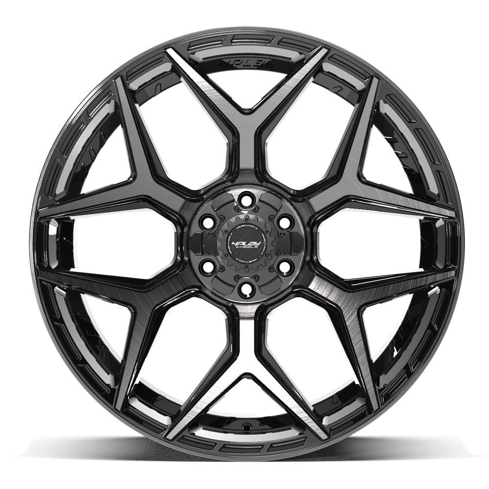 4PLAY Wheels 24 Inch Rim 4P06 Fits 6x135 & 6x139.7 24x12 Gloss Black Brushed with Tinted Clear (1)