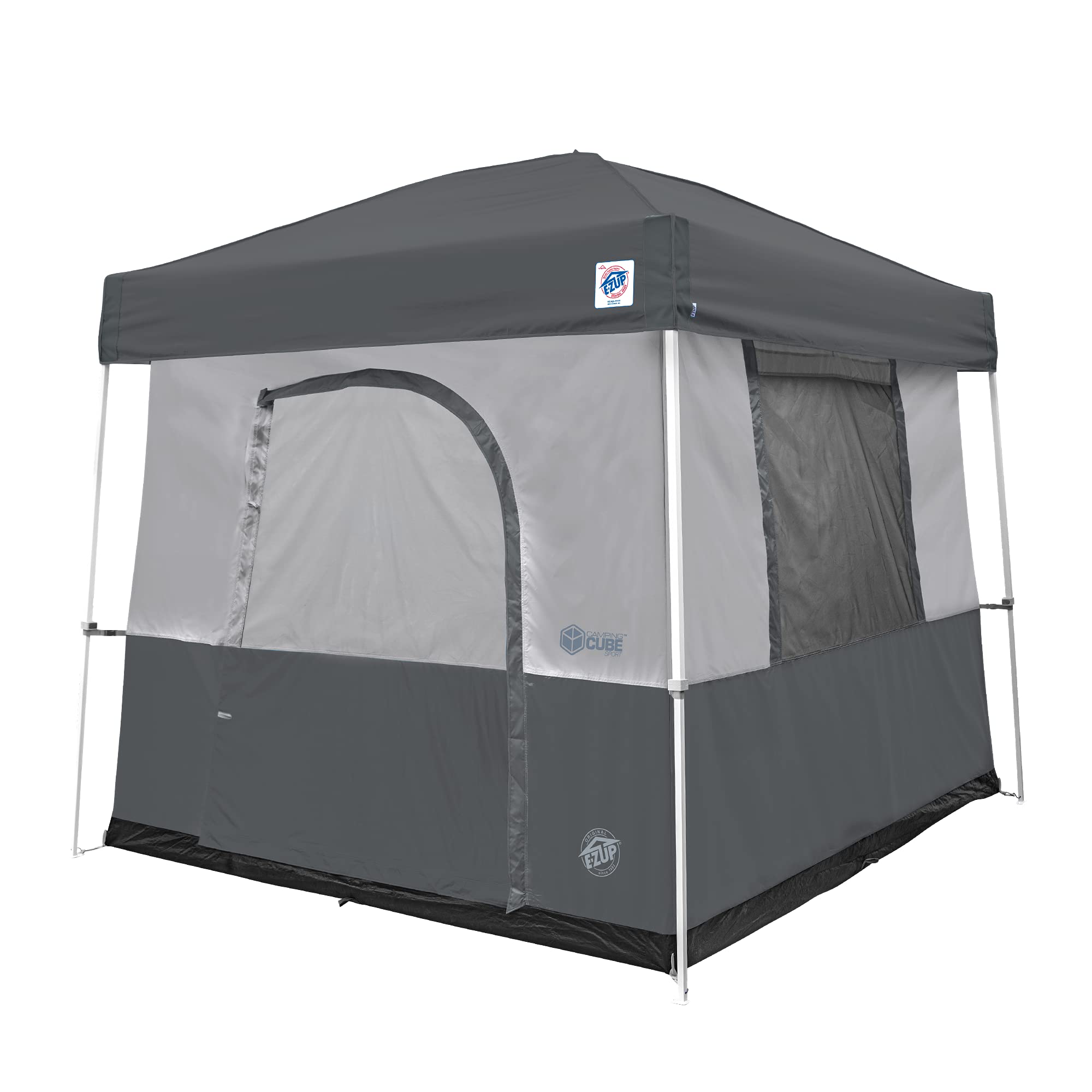 Camping Cube Sport E-Z UP, Converts 10' Angled Leg Canopy into Camping Tent, Grey (Canopy/SHELTER/Poles NOT Included)