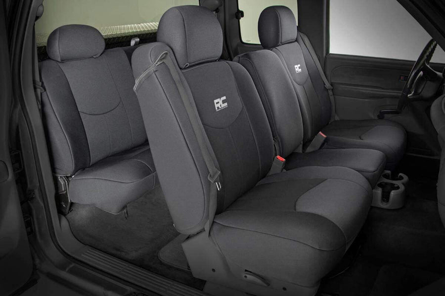 Rough Country Rear Seat Covers Neoprene for Chevy Silverado & GMC Sierra 1500 (1999-2006) - Waterproof & UV Resistant, Foam Padded, Rear Seat Cover Set