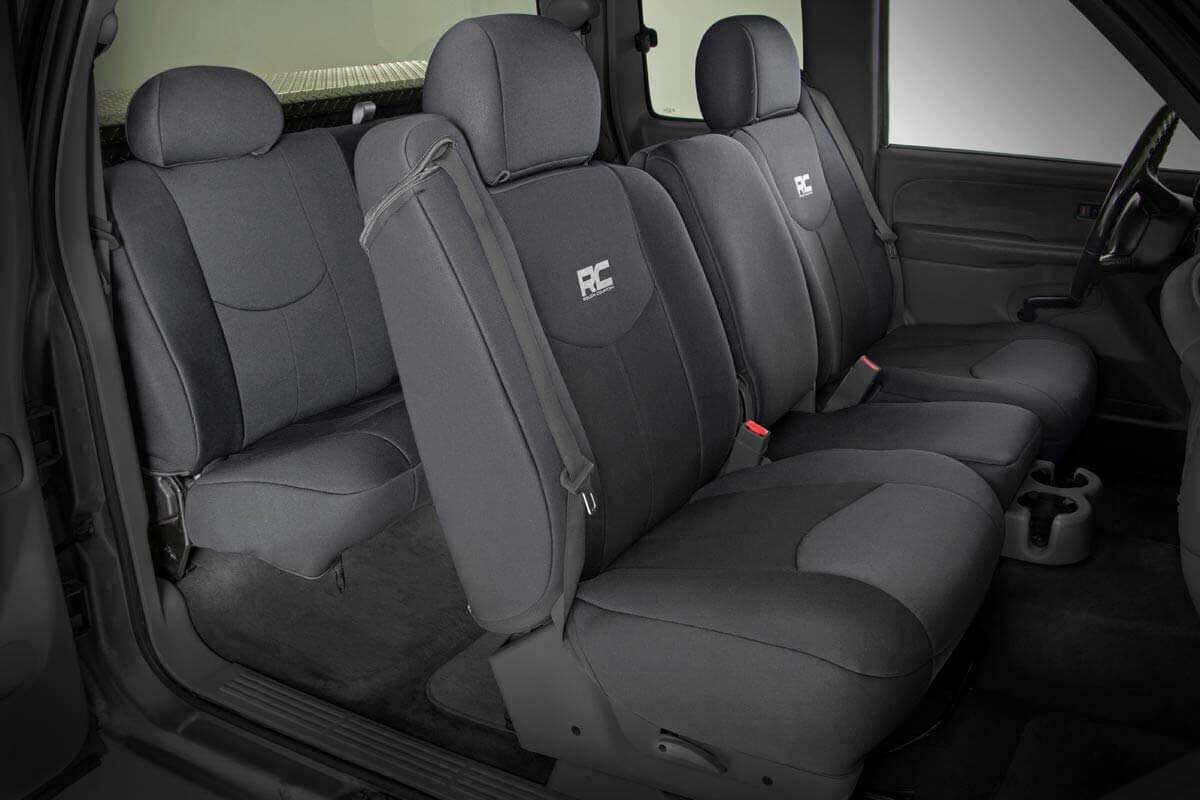 Rough Country Seat Covers Neoprene for Chevy Silverado & GMC Sierra 1500 (1999-2006 & Classic) - Waterproof, UV-Resistant, Foam-Padded Front & Rear Covers