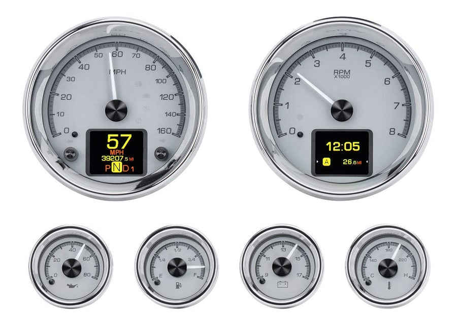 HDX-2024-S Dakota Digital Universal 6 Gauge Round Analog Instrument System Silver Alloy