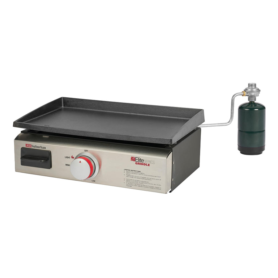 18" Suburban Signature RV Griddle with Quick Connect and 1 lb. Bottle Adapter - Compact Stowable Design, 20% Hotter Than Comparable Units, CSA Certified for RV Outdoor Use (4062A)