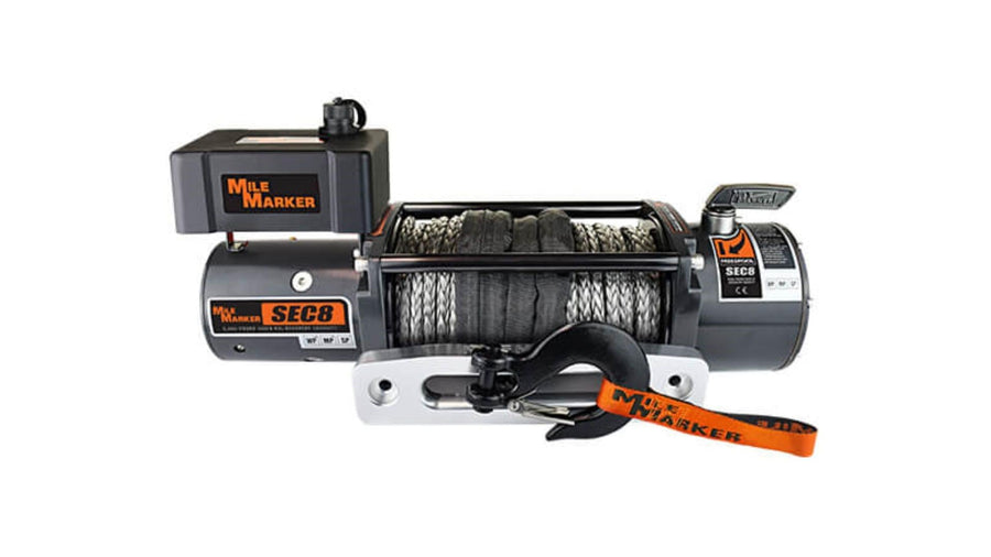 Winch Mile Marker 77-53141W Sec 8 8000 Pound Pulling Power - Waterproof, Corrosion Resistant Stainless Steel Fasteners, 4.9 HP Series Wound Motor, Automatic Load Holding Brake