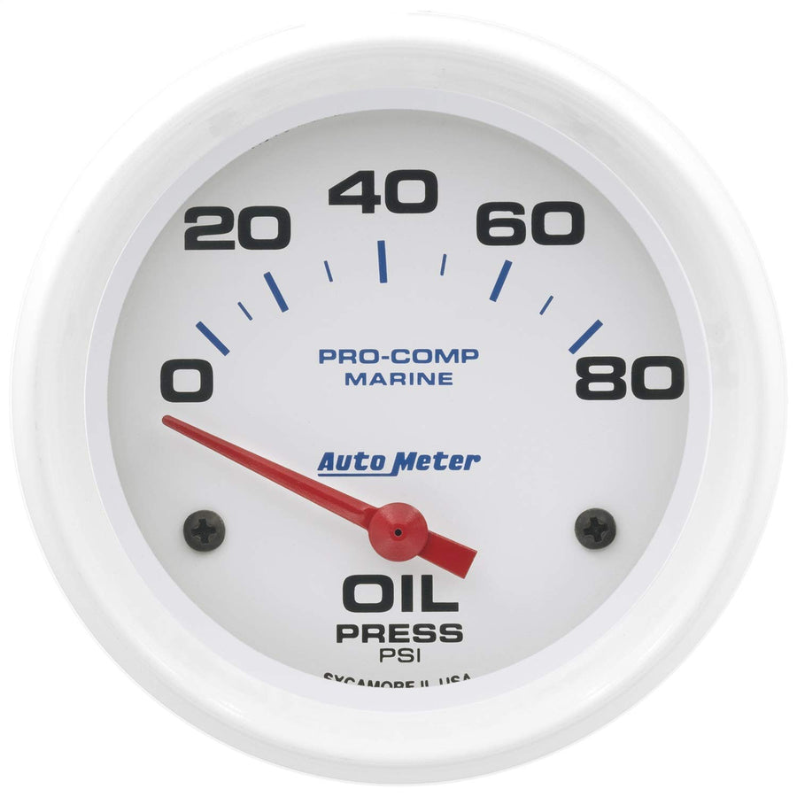 Oil Pressure AutoMeter Gauge, 2 5/8", 80Psi, Electric, Marine White (200747)