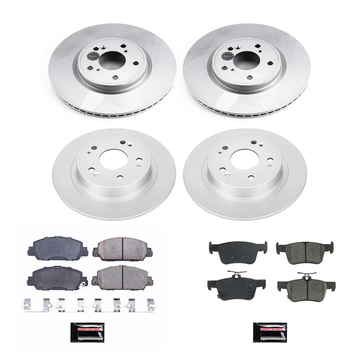 Power Stop Z17 Coated Rotor Front and Rear Brake Kit-Coated Brake Rotors & Ceramic Brake Pads For Honda Accord 2018-2022 [Model Specific]