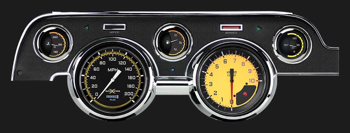 Classic Instruments Autocross Yellow MU67DAXY 5 Gauge Package LED Odometer Brushed Bezel Fits 1967 Mustang