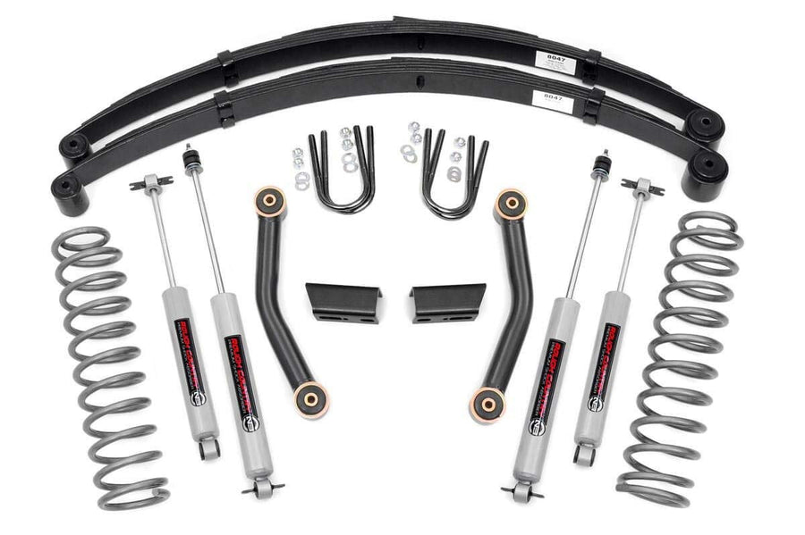 Rough Country 3" Lift Kit w/ N3 Shocks, Control Arms & Full Rear Leaf Springs for Jeep Cherokee XJ (1984-2001) Series 2 - Balanced Suspension System Upgrade