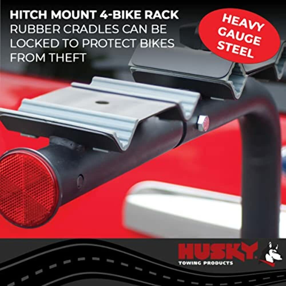 Bike Rack Husky Towing 81147 2 Inch Receiver Hitch Mount Holds 4 Bikes 120 lb Capacity Cradle System Black Powder Coated Steel