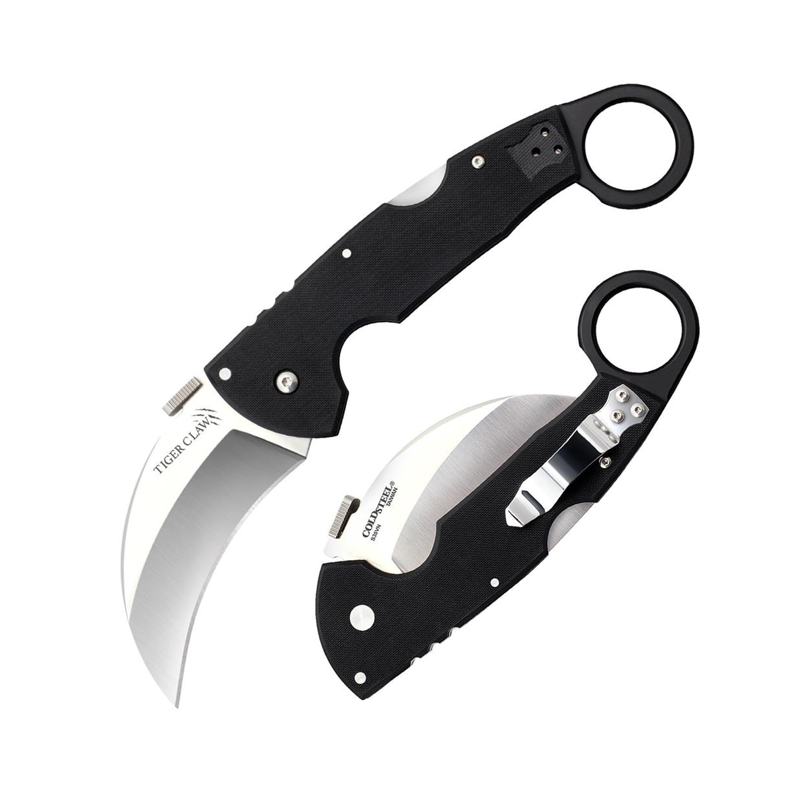 Tiger Claw Cold Steel Folding Knife with Tri-Ad Lock and Pocket Clip, Plain Edge, 3.25 in