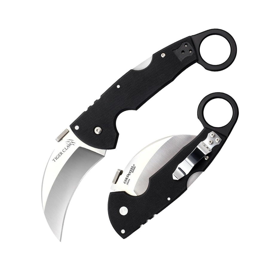 Tiger Claw Cold Steel Folding Knife with Tri-Ad Lock and Pocket Clip, Plain Edge, 3.25 in