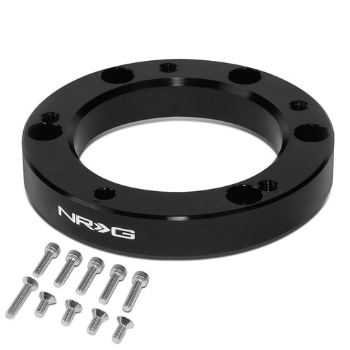 NRG Innovations Universal Steering Wheel 1/2" Spacer, 6061 Aluminum Hub Spacer w/Horn Space, 6x70mm Bolt Patterns 6 Hole to 5 Hole Adapter, Black, NRG-SRK-65BK