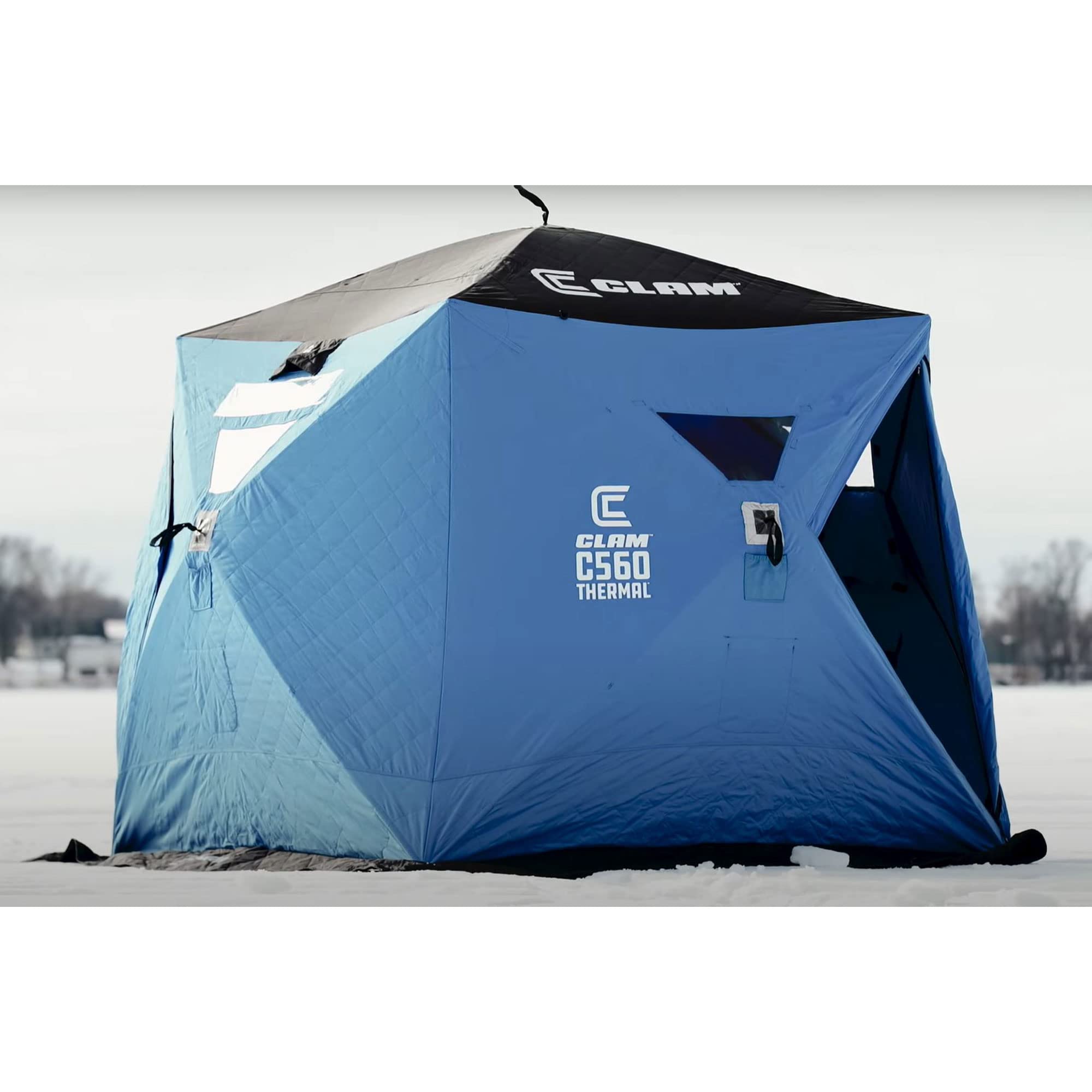 C-560 CLAM 4 Person Thermal Ice Fishing Shelter - 7.5 ft Pop Up Tent with Anchors & Carry Bag