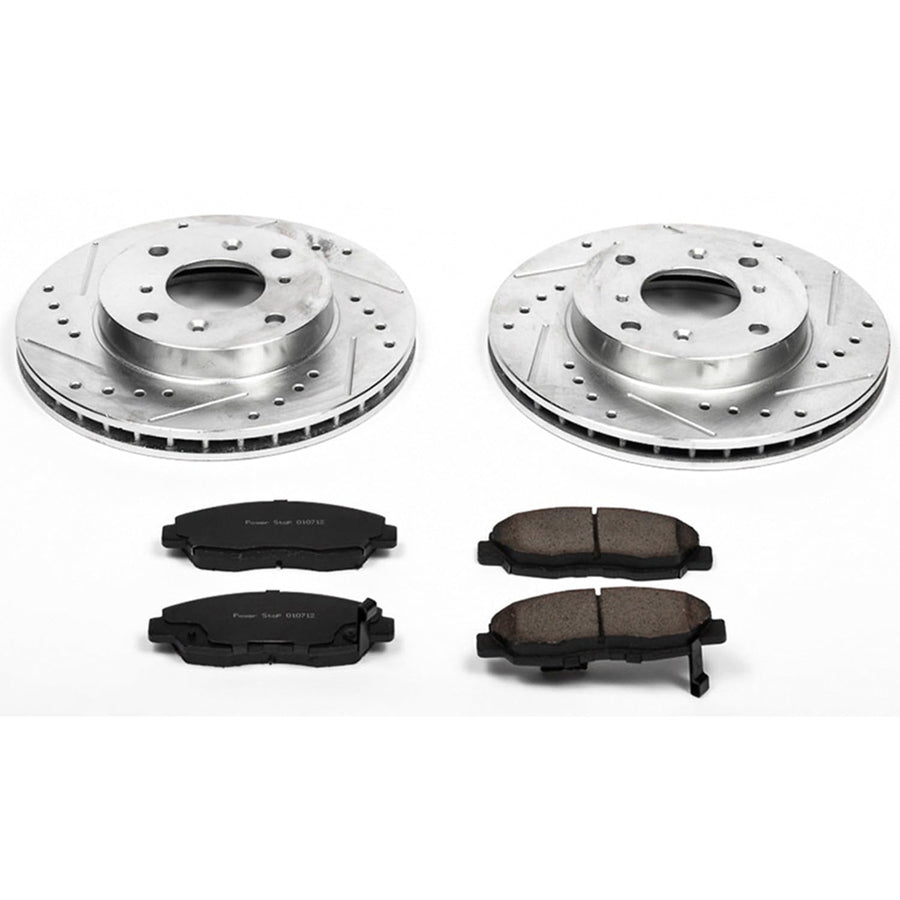 Power Stop K1239 Z23 Carbon Fiber Brake Pads with Drilled & Slotted Brake Rotors Kit For Acura CL 1998-1999, Honda Accord 1998-2002 [Model Specific]