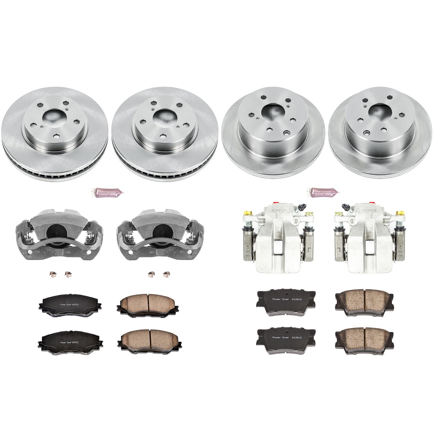 Power Stop KCOE4100A Replacement Autospeciality Front and Rear Caliper Kit- OE Rotors, Ceramic Brake Pads, Calipers For Toyota RAV4 2011 [Model Specific]