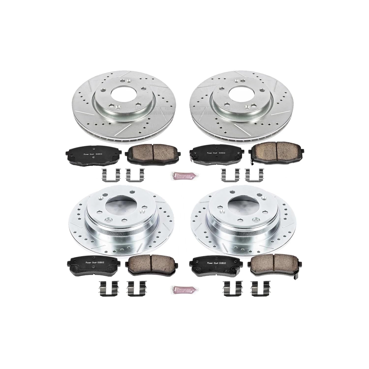 Power Stop K6302 Z23 Carbon Fiber Brake Pads Front and Rear with Drilled & Slotted Brake Rotors Kit For Hyundai Elantra 2009-2012 [Model Specific]