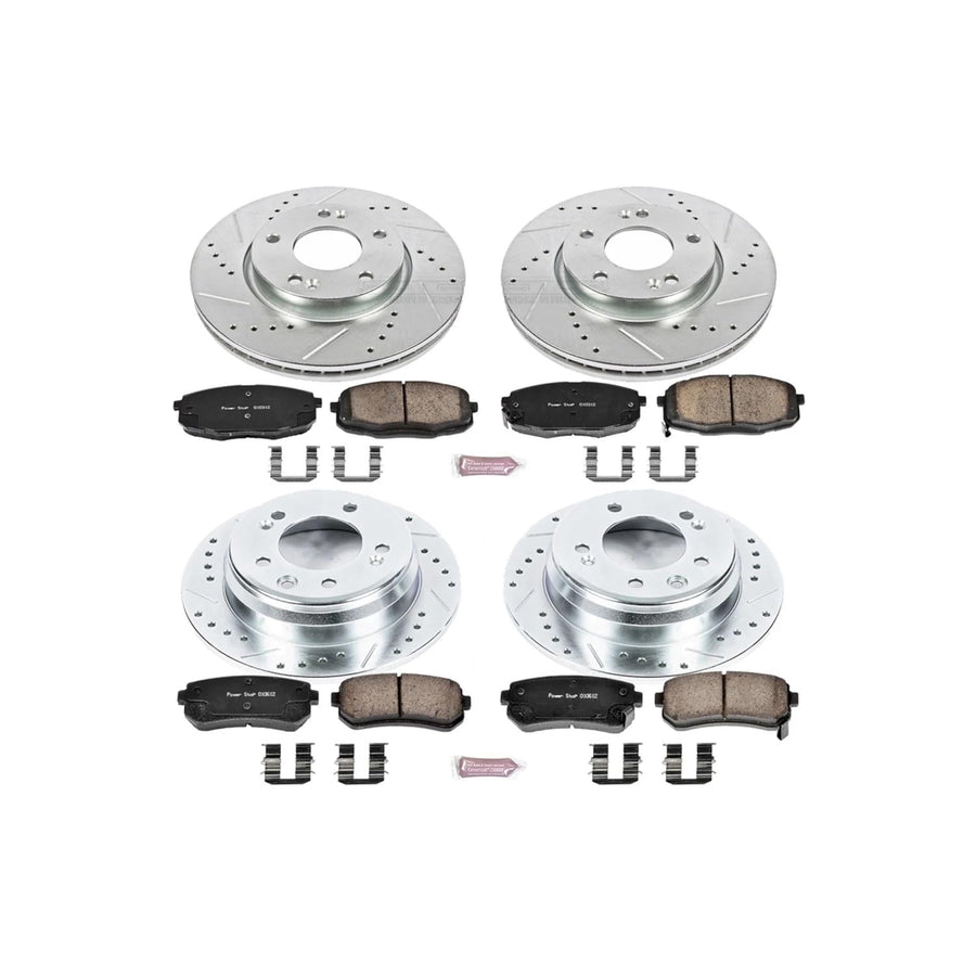 Power Stop K6302 Z23 Carbon Fiber Brake Pads Front and Rear with Drilled & Slotted Brake Rotors Kit For Hyundai Elantra 2009-2012 [Model Specific]