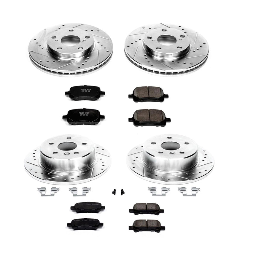 Power Stop K1063 Z23 Carbon Fiber Brake Pads Front and Rear with Drilled & Slotted Brake Rotors Kit For Toyota Avalon 2000-2004 [Model Specific]