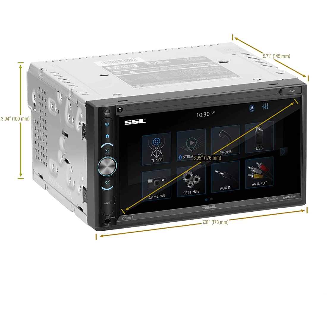 DD695BR Sound Storm Laboratories Car DVD Player - A-Link (Screen Mirroring), Double Din, 6.95 Inch Touchscreen, Bluetooth Audio and Hands-Free Calling, DVD, CD, USB, SD Aux AV in, Rear Camera Included