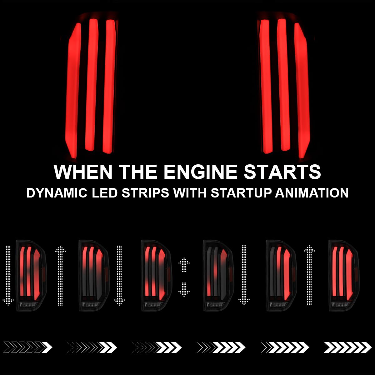 Matte Black Smoke SPEC-D TUNING Full LED Strip Tail Lights w/White Sequential LED Light Bars and Startup Animation Compatible with 2014-2021 Toyota Tundra, Left + Right Pair Assembly