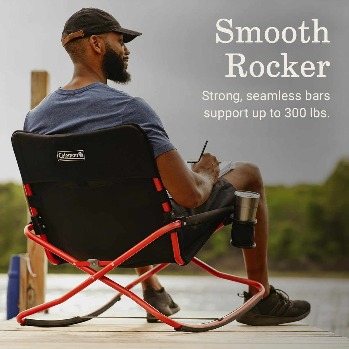 Coleman Portable Cross Rocker Outdoor Rocking Chair, Weather-Resistant Seat with Cup Holder & Padded Back