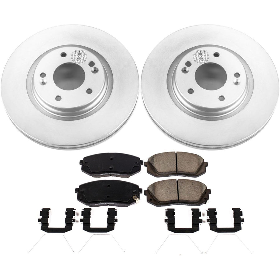 Power Stop Coated Brake Rotor and CRK8011 Ceramic Brake Pads- Front For Hyundai Elantra GT, Hyundai Kona, Hyundai Veloster, Kia Forte, Kia Seltos, Kia Soul [Model Specific]