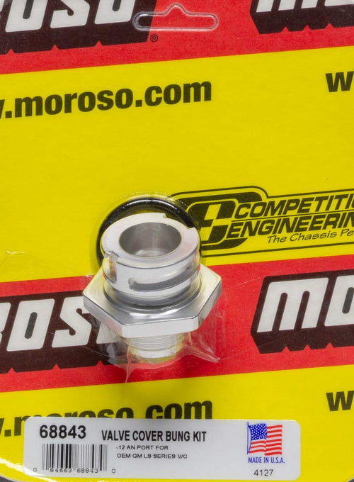 LS Moroso 68843 Valve Cover Fitting, #12AN, Fits Double Tab OEM Covers