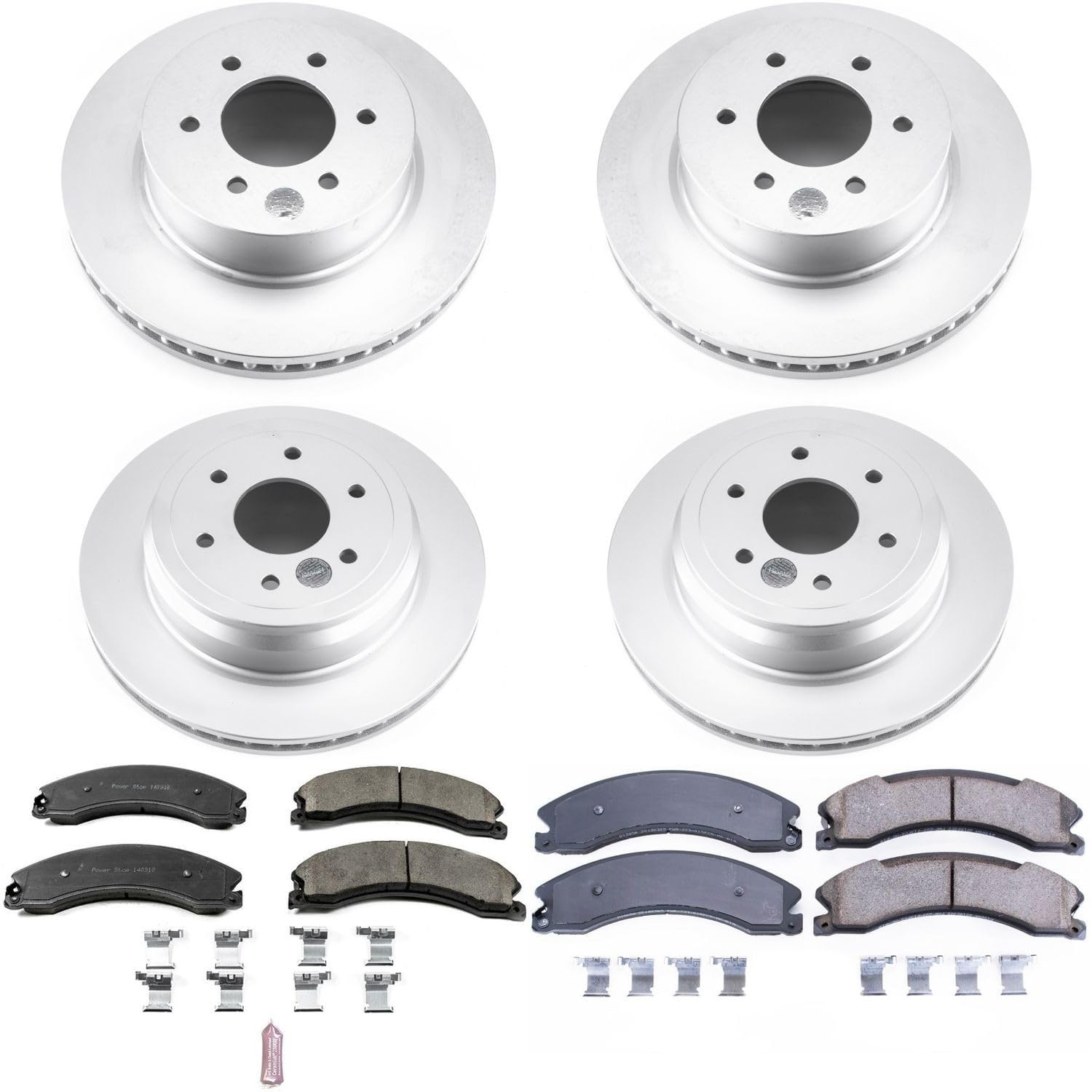 Power Stop CRK7876 Coated Brake Rotors and Z17 Front and Rear Brake Pads Kit For Nissan TITAN XD 2016-2022 [Model Specific]