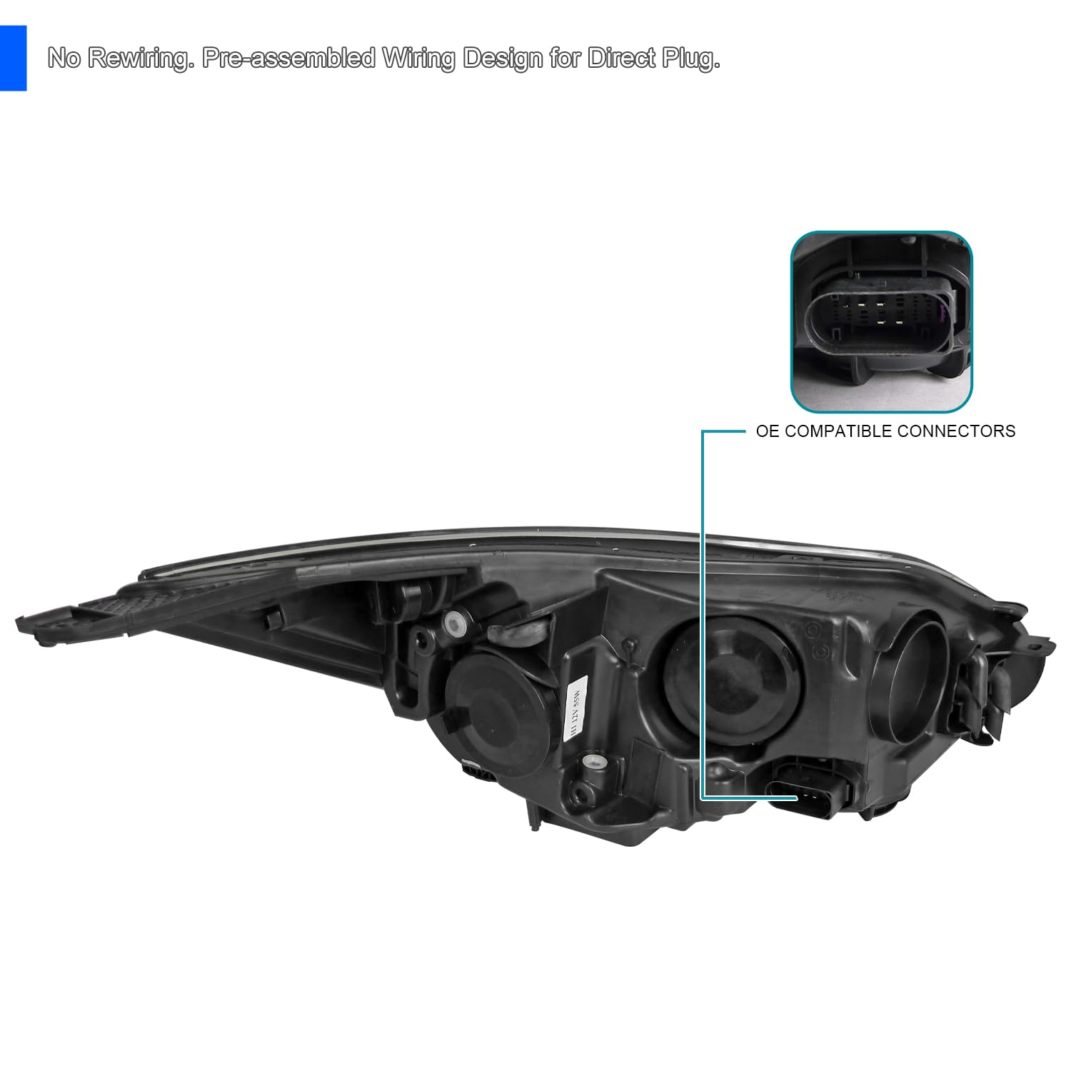 LED Strip Projector Headlights W/Halo Rim Black SPEC-D TUNING Compatible with 2012-2014 Ford Focus All Left + Right Pair Headlamps Assembly