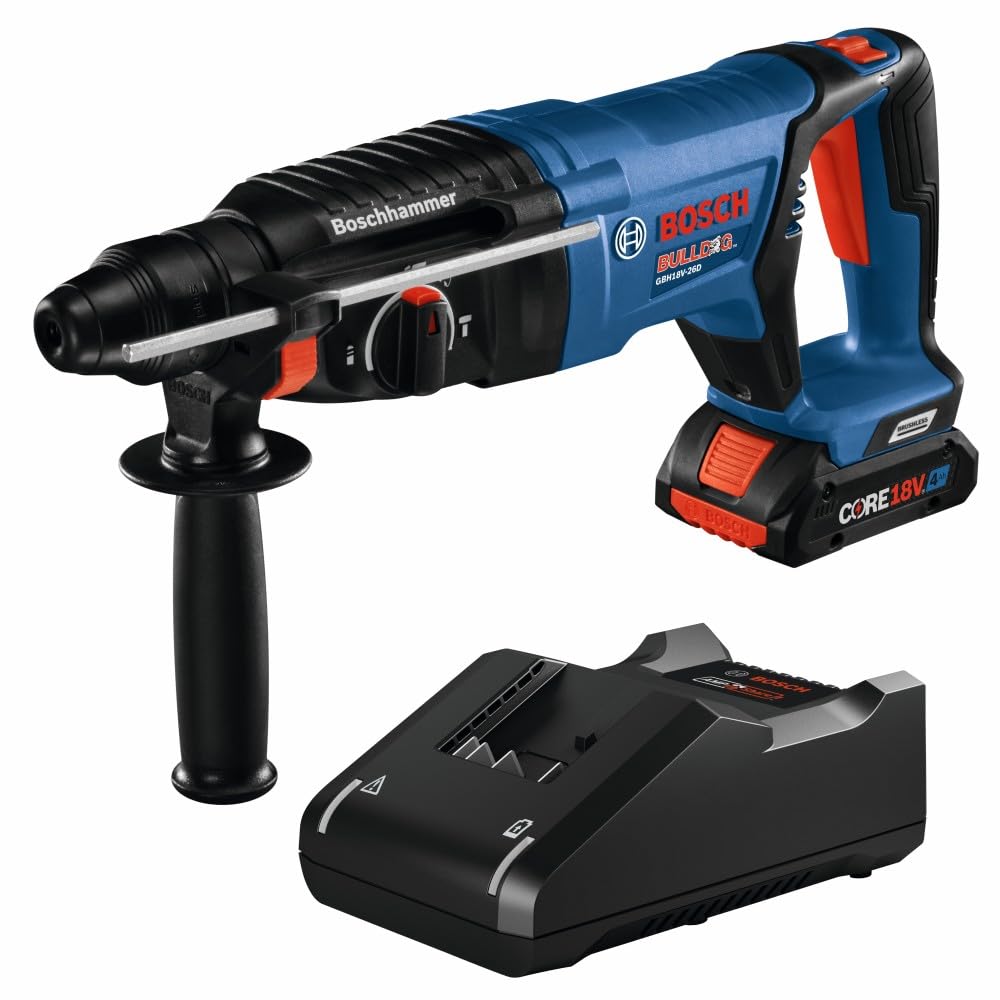 Bosch 18V GBH18V-26DK15 EC Brushless SDS-plus® Bulldog™ 1 In. Rotary Hammer Kit with (1) CORE18V® 4 Ah Advanced Power Battery