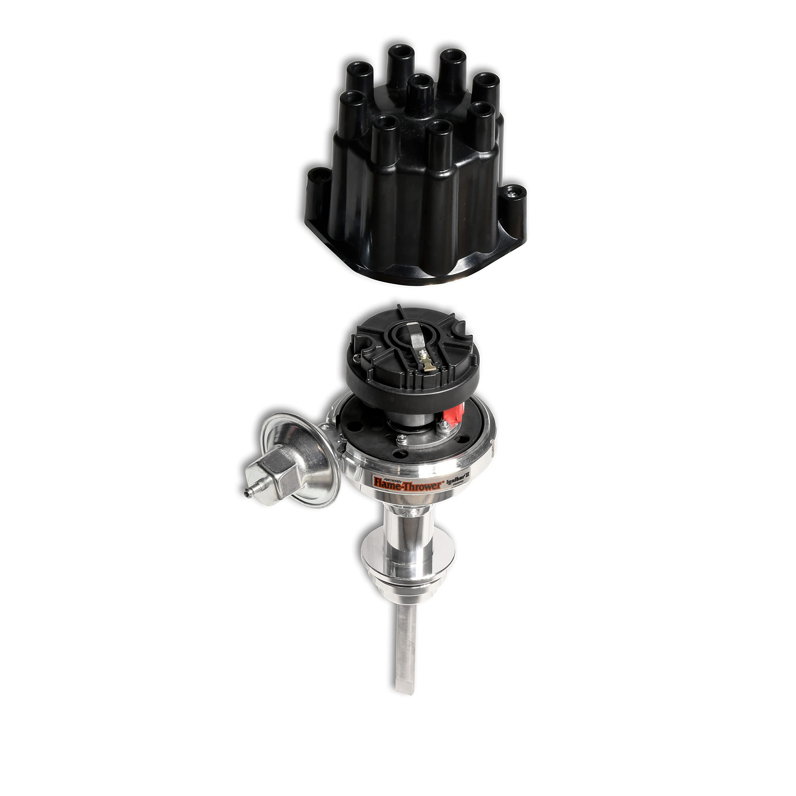 Flame-Thrower Vacuum Advance PerTronix D144700 Billet Distributor with Ignitor II Electronics and Black Female Style Cap for Chrysler 392 Hemi Engines