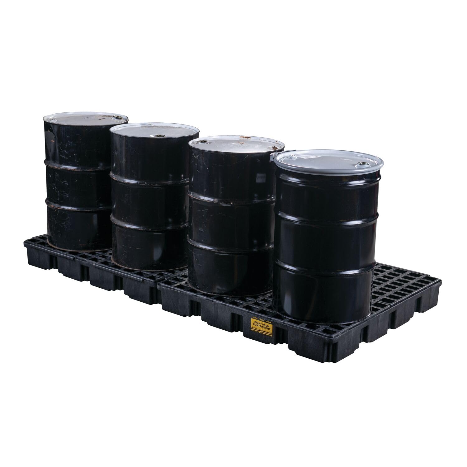 Eagle Drum Spill Platform 8 with Drain and Forklift Pockets, 103.5"x51.5"x6.5", 121 Gallon Sump, 10,000 lbs. Load Capacity Containment Tray, Made in USA, Black, 1688B