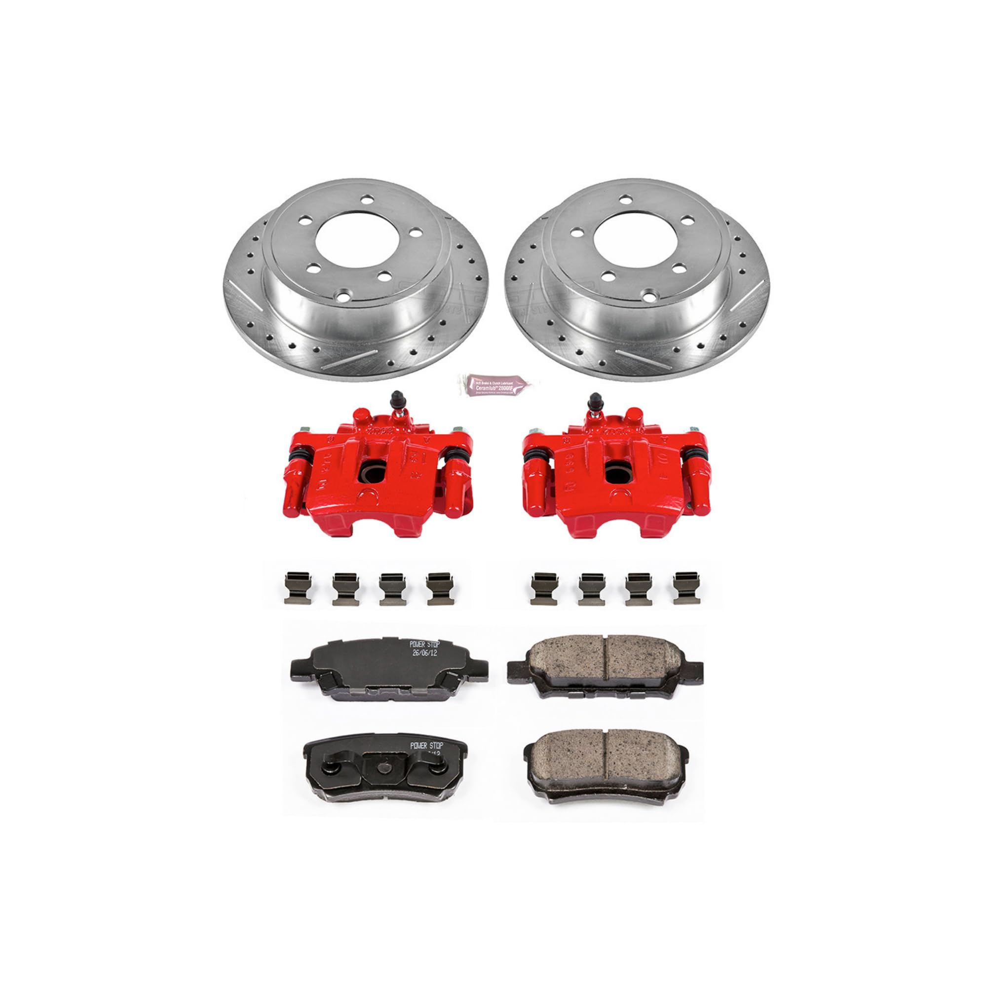Power Stop Z23 Sport KC3033 1-Click Brake Kit with Powder Coated Calipers (Brake Pads, Drilled/Slotted Rotors) For 200, Sebring, Avenger, Caliber, Compass, Patriot, Lancer [Model Specific]